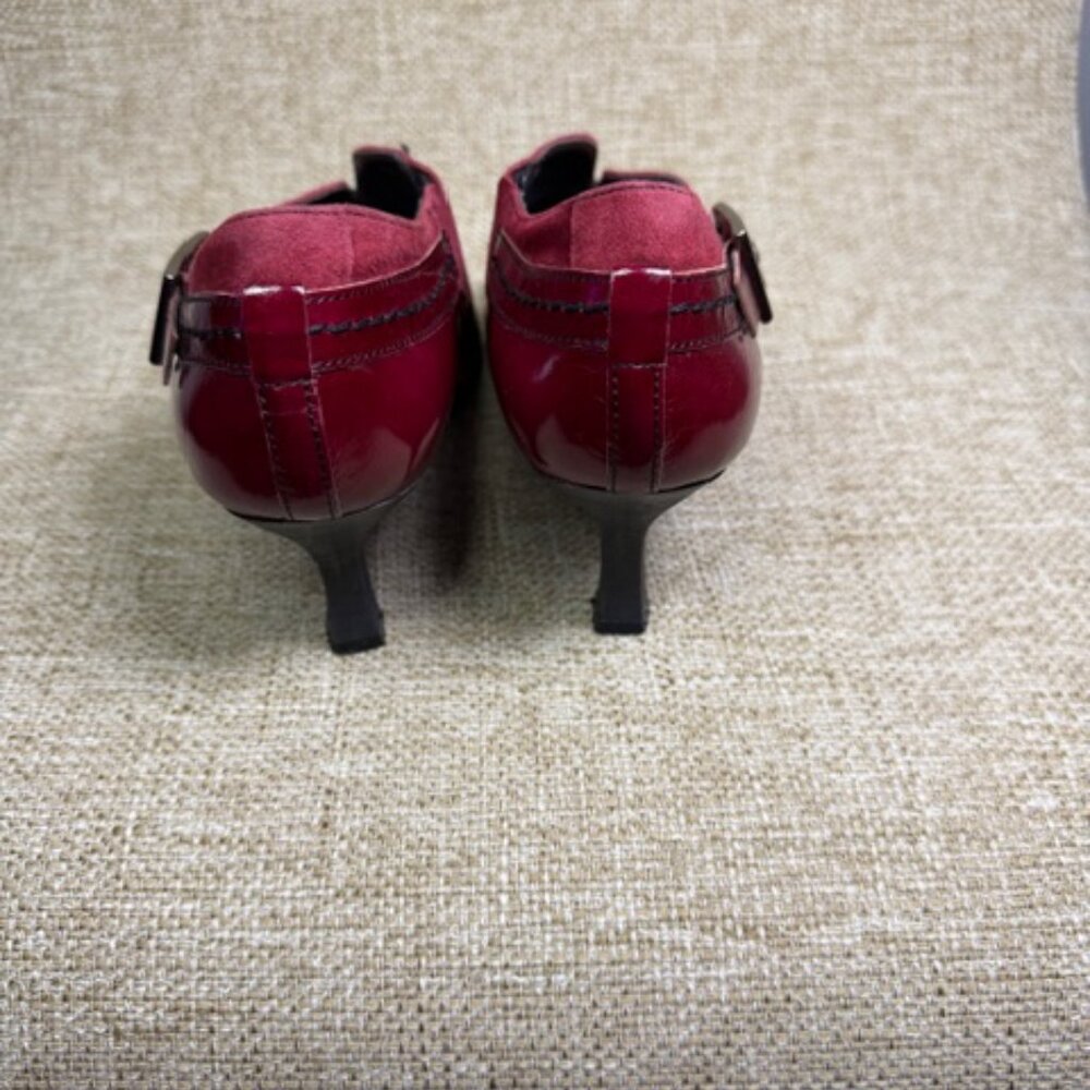 Fidji Vintage Red/Merlot Patent Leather/Suede Kitten Heel Shoetie US 8.5 UK 39 - Picture 4 of 5